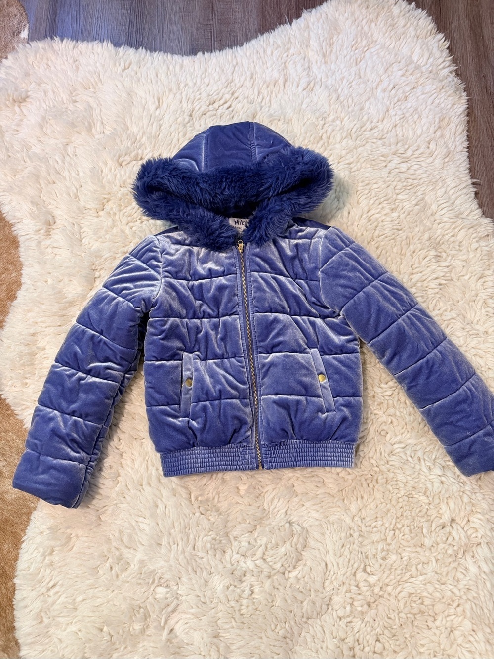 Janie and Jack Quilted Velvet Hooded Puffer in Blue
